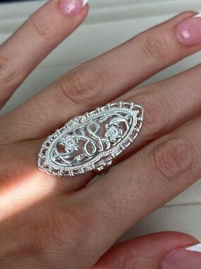 Bohemian 925 Sterling Silver Filigree Oval Statement Ring NEW